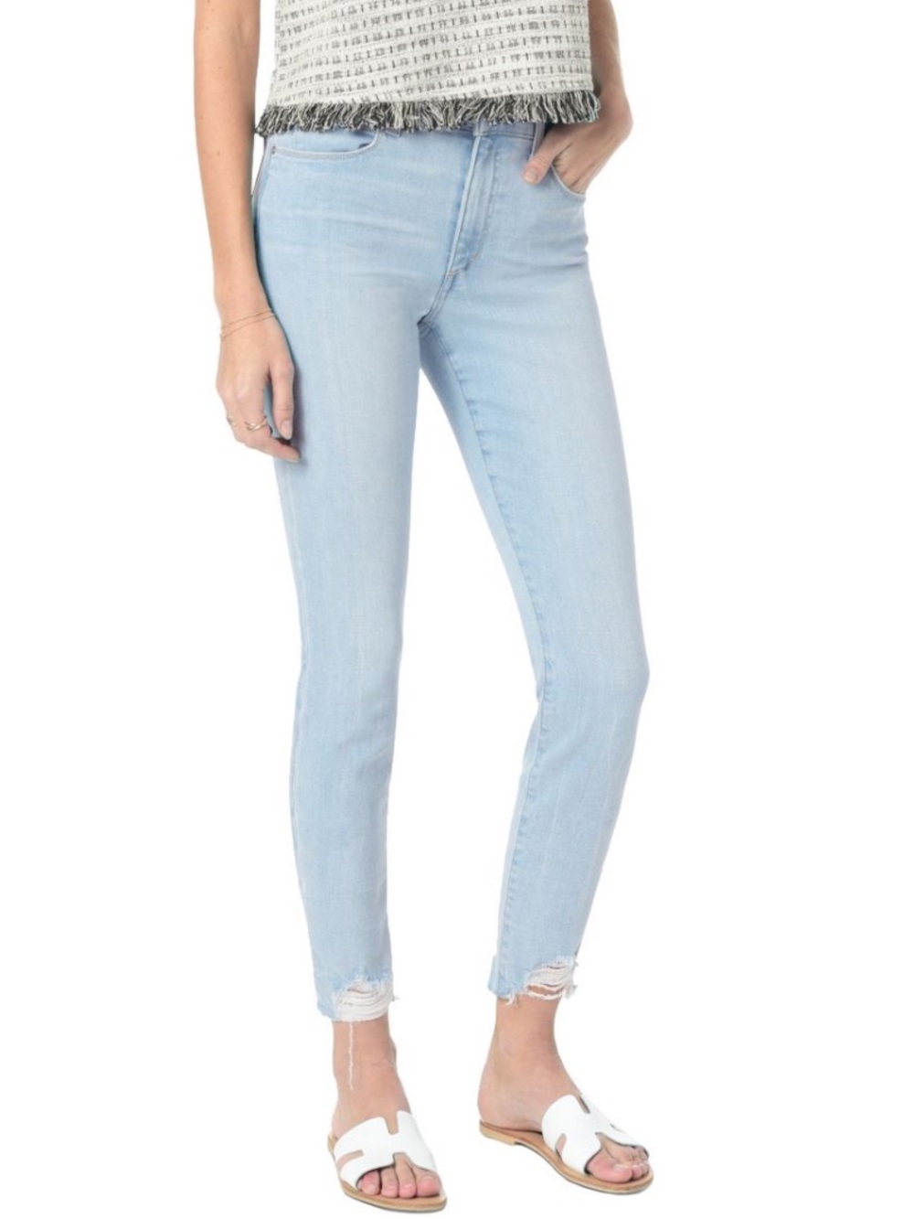 Joe’s Jeans The Charlie High Rise Skinny Crop Light Wash Distressed Denim